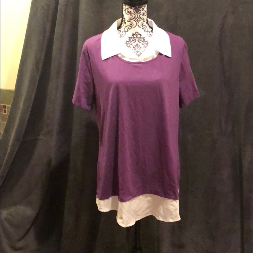 Purple top with faux white collared shirt